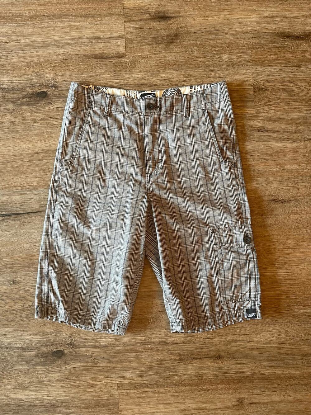 Kids Vans Gray & Blue Plaid Shorts Size 16